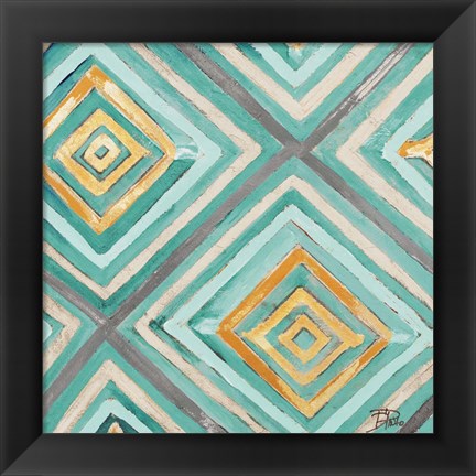 Framed Coastal Ikat with Gold I Print