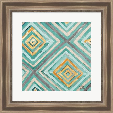 Framed Coastal Ikat with Gold I Print