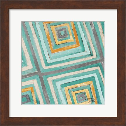 Framed Coastal Ikat with Gold II Print