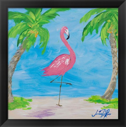 Framed Fancy Flamingos I Print