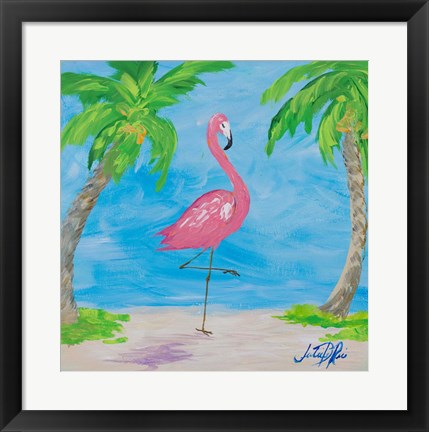 Framed Fancy Flamingos I Print