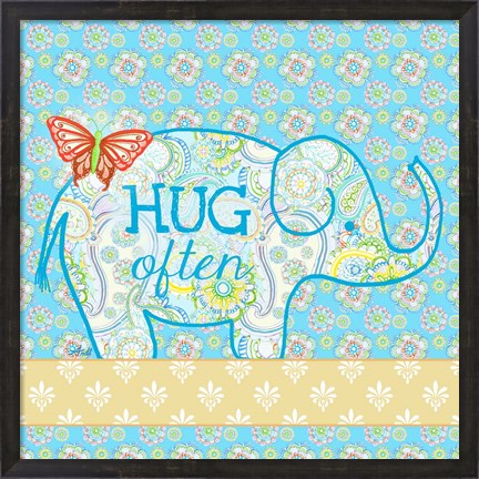 Framed Blue Elephant I - Hug Often Print