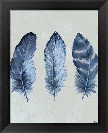 Framed Indigo Blue Feathers I Print