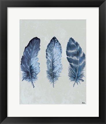 Framed Indigo Blue Feathers I Print