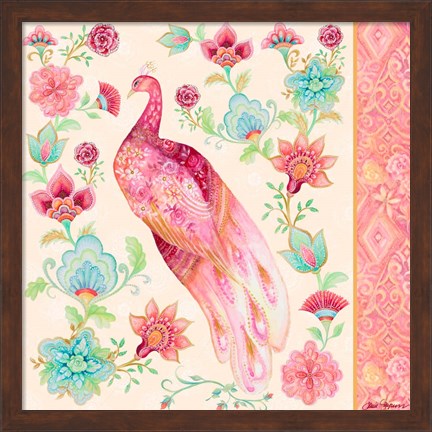 Framed Pink Medallion Peacock II Print