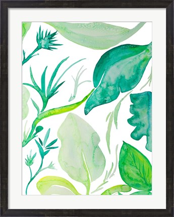 Framed Green Water Leaves II Print