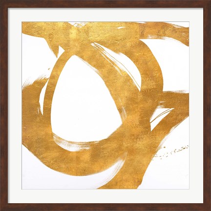 Framed Gold Circular Strokes I Print