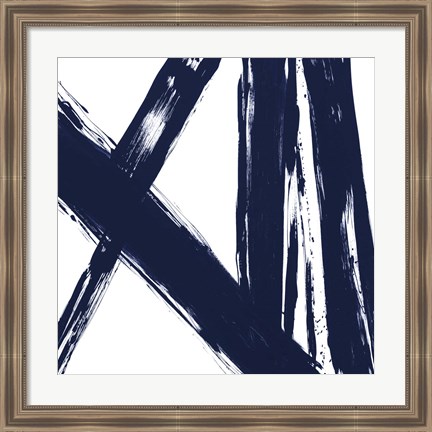 Framed Strokes in Navy II Print