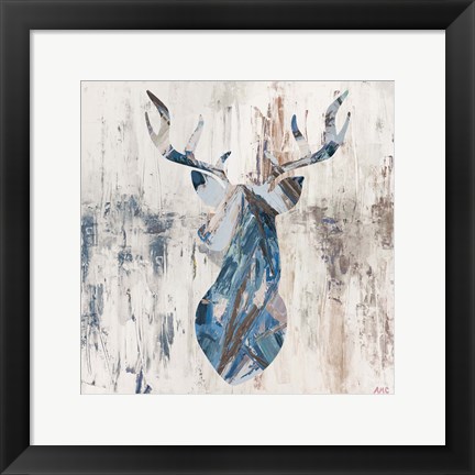 Framed Blue Rhizome Deer Bust Print