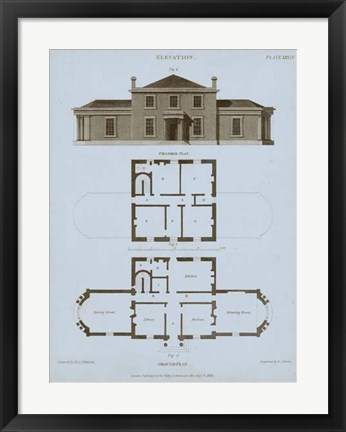 Framed Chambray House &amp; Plan I Print