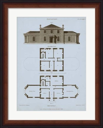 Framed Chambray House &amp; Plan I Print