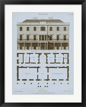 Framed Chambray House &amp; Plan II Print