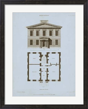 Framed Chambray House &amp; Plan IV Print