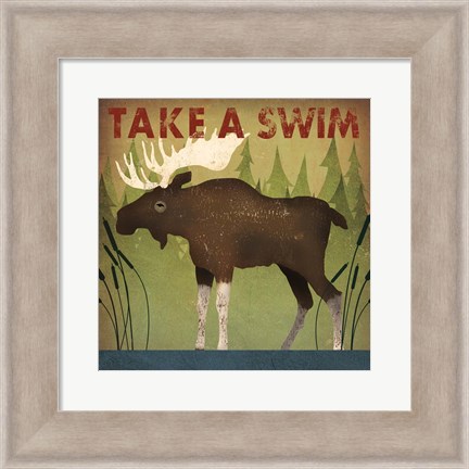 Framed Take a Swim Moose Print