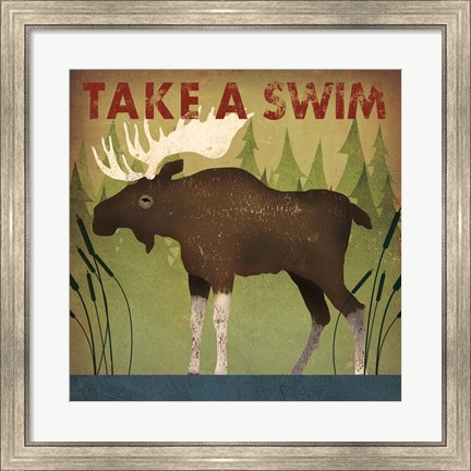 Framed Take a Swim Moose Print