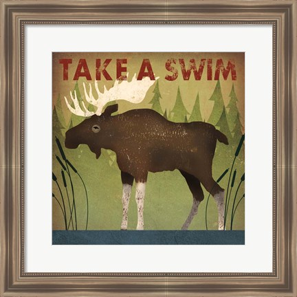 Framed Take a Swim Moose Print