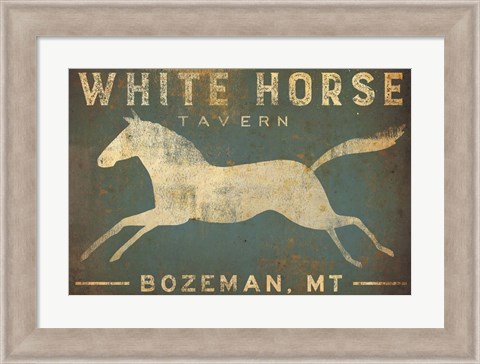 Framed White Horse Running Print