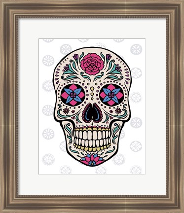 Framed Sugar Skull on Gray Print