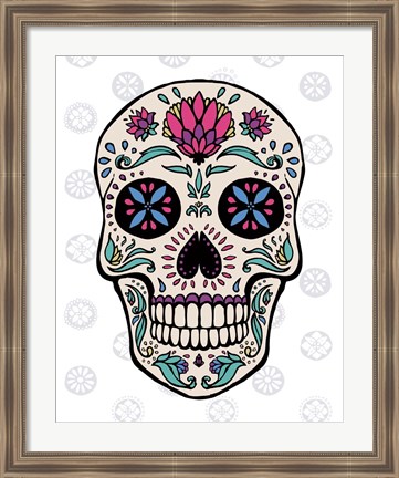 Framed Sugar Skull II on Gray Print