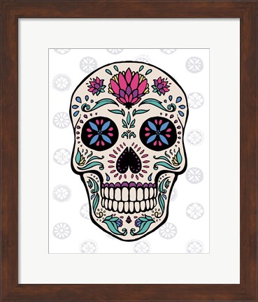 Framed Sugar Skull II on Gray Print