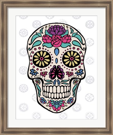 Framed Sugar Skull III on Gray Print