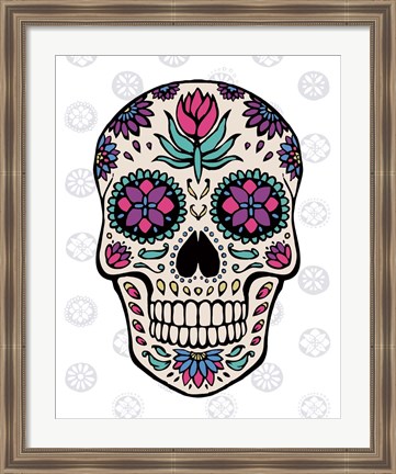 Framed Sugar Skull IV on Gray Print