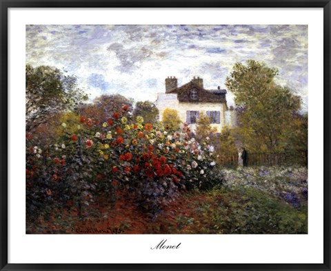 Framed Artist&#39;s Garden in Argenteuil (A Corner of the Garden with Dahlias), c.1873 Print