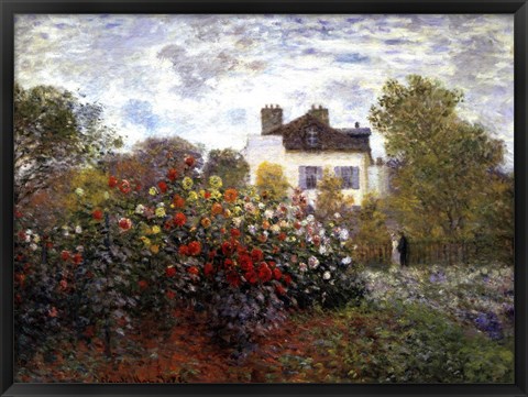 Framed Artist&#39;s Garden in Argenteuil (A Corner of the Garden with Dahlias), c.1873 Print