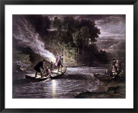 Framed Salmon Spearing By Touchlight Print