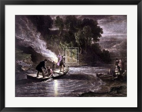 Framed Salmon Spearing By Touchlight Print