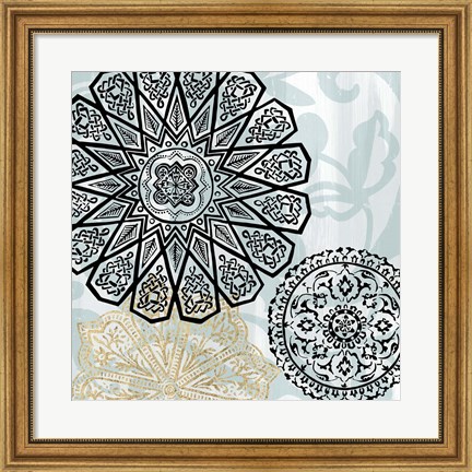 Framed Rosettes on Aqua III Print