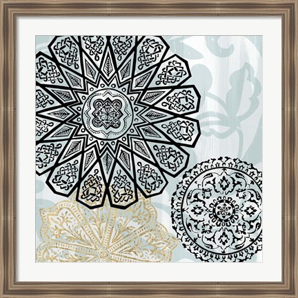 Framed Rosettes on Aqua III Print