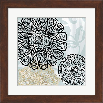 Framed Rosettes on Aqua III Print