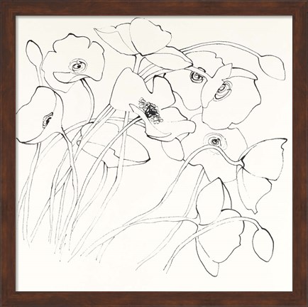 Framed Black Line Poppies II Print