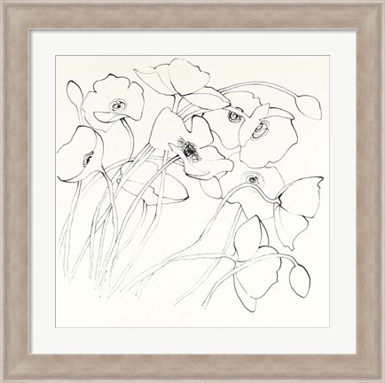 Framed Black Line Poppies II Print