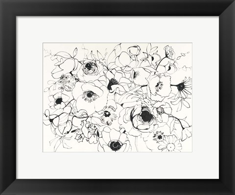 Framed Black Line Poppies Mix Print