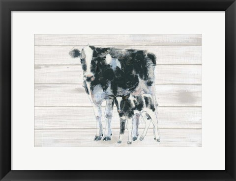 Framed Cow and Calf on Wood Print