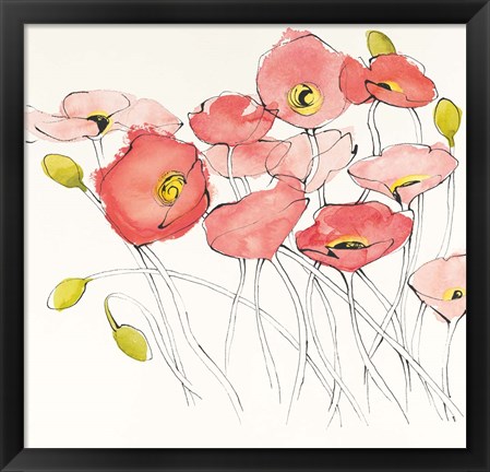 Framed Black Line Poppies I Watercolor Print