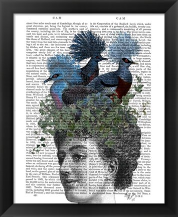 Framed Woman with Blue Birds On Head Print