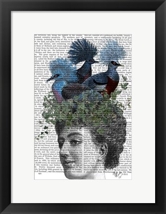 Framed Woman with Blue Birds On Head Print