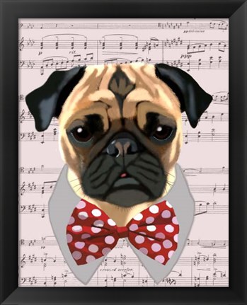 Framed Pug with Red and White Spotty Bow Tie Print