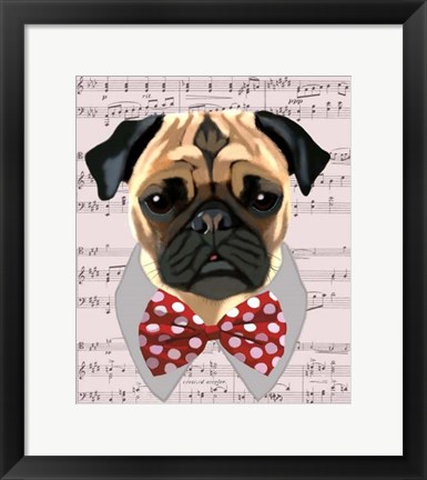 Framed Pug with Red and White Spotty Bow Tie Print