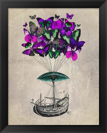 Framed Butterfly Airship 2 Purple and Green Print