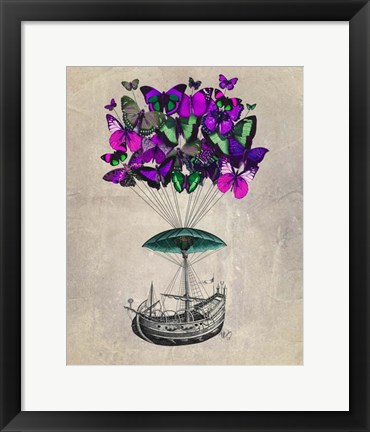 Framed Butterfly Airship 2 Purple and Green Print