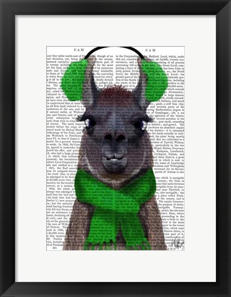 Framed Chilly Llama, Green Print