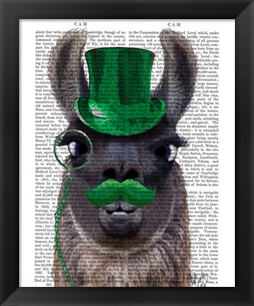 Framed Llama With Green Top Hat and Moustache Print