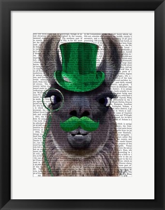 Framed Llama With Green Top Hat and Moustache Print