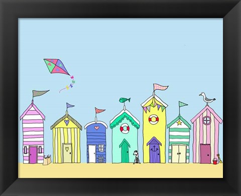 Framed Beach Huts In a Row Print