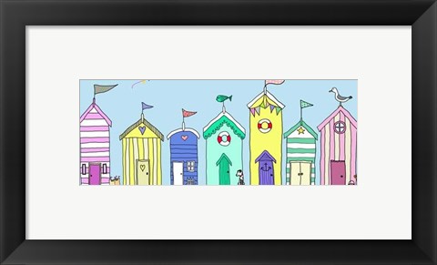 Framed Beach Huts In a Row Print