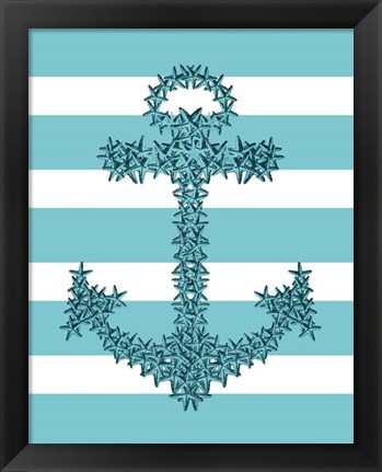 Framed Starfish Anchor in Turquoise and White Print